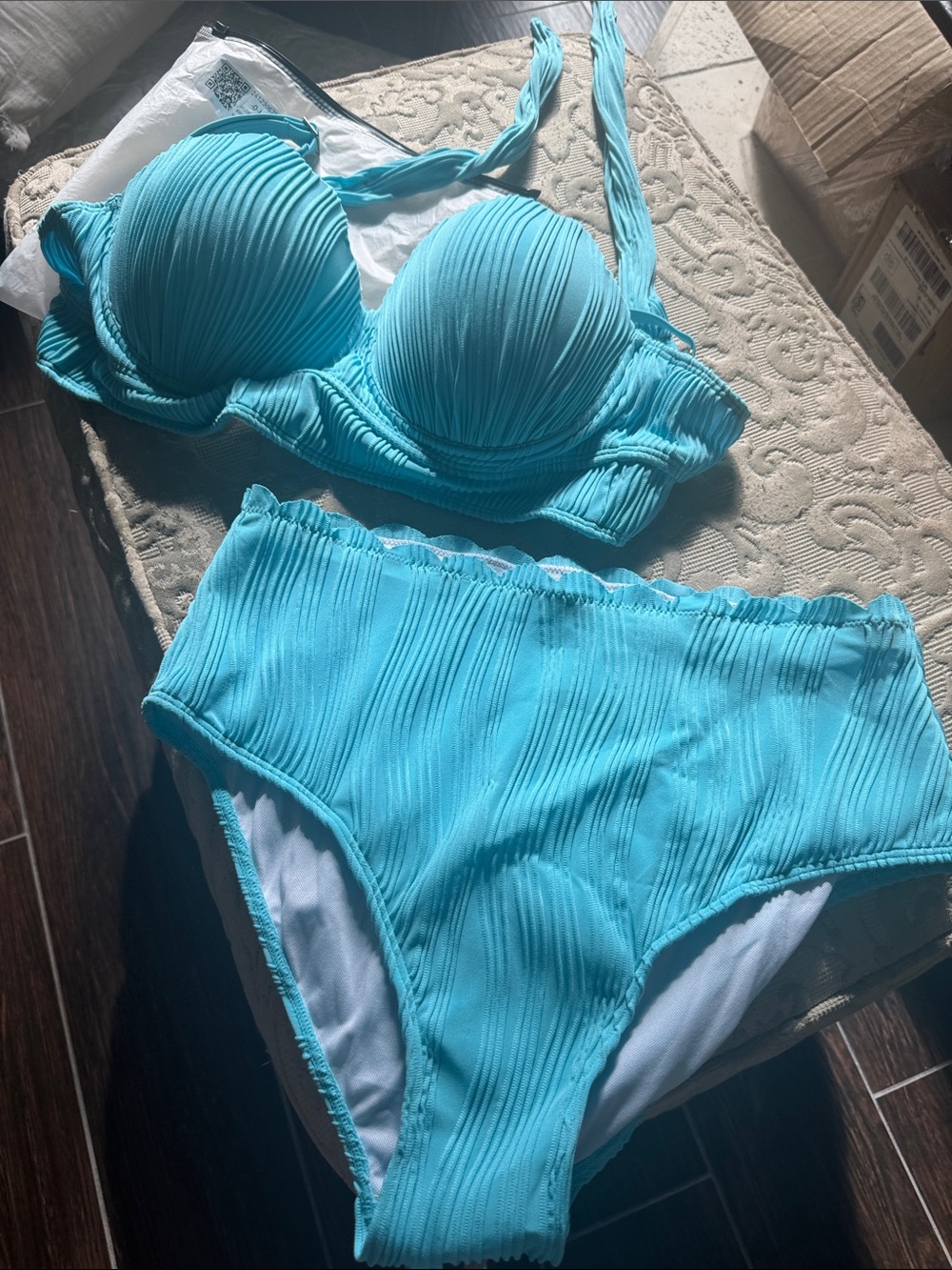 Textured Aqua Two-Piece Bikini Set